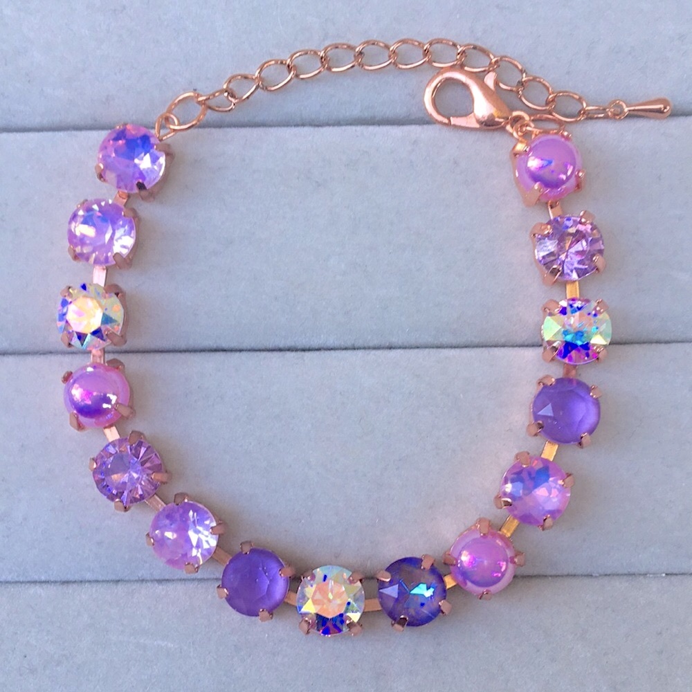 Amethyst + Iridescent Pink + Purple Opal Rose Gold Crystal Tennis Bracelet